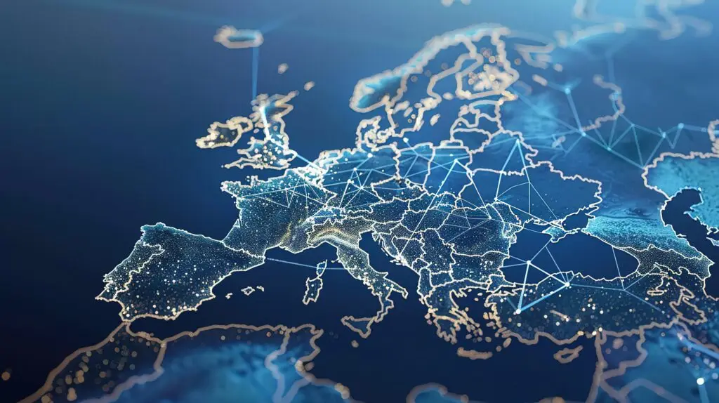 Digitalna karta Europe koja prikazuje mrežnu povezanost i razmjenu podataka.