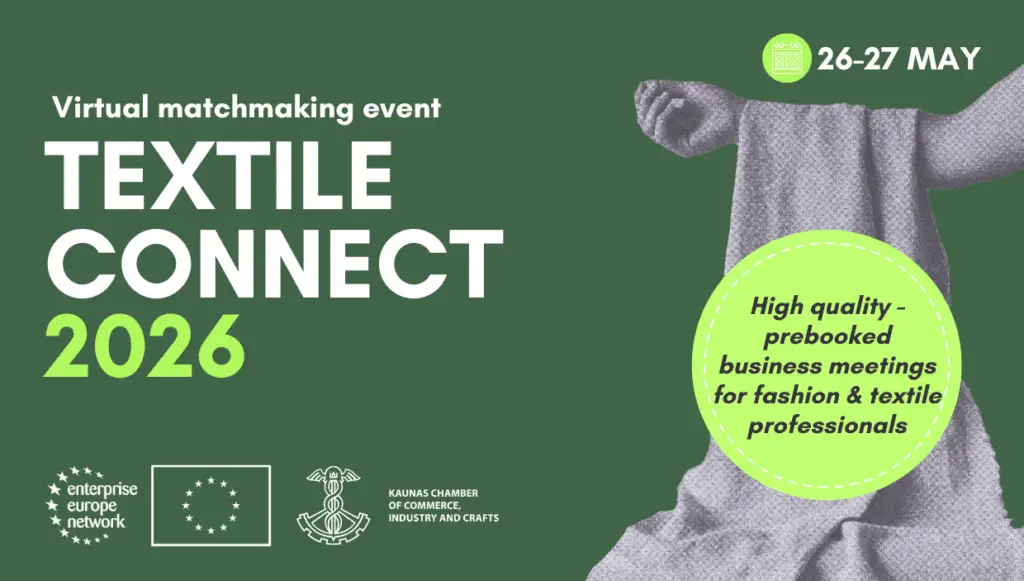 Promotivna grafika za Textile Connect 2026, virtualni matchmaking događaj za modne i tekstilne profesionalce.