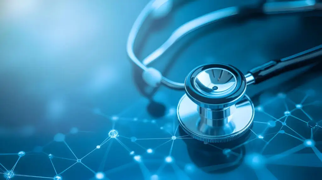 Stetoskop na digitalnoj mreži kao simbol medicinske tehnologije i digitalnog zdravstva